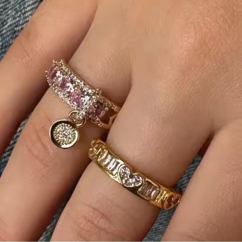 New! Women’s pink diamond 18 k gold color plated unique ring - Picture 7 of 8